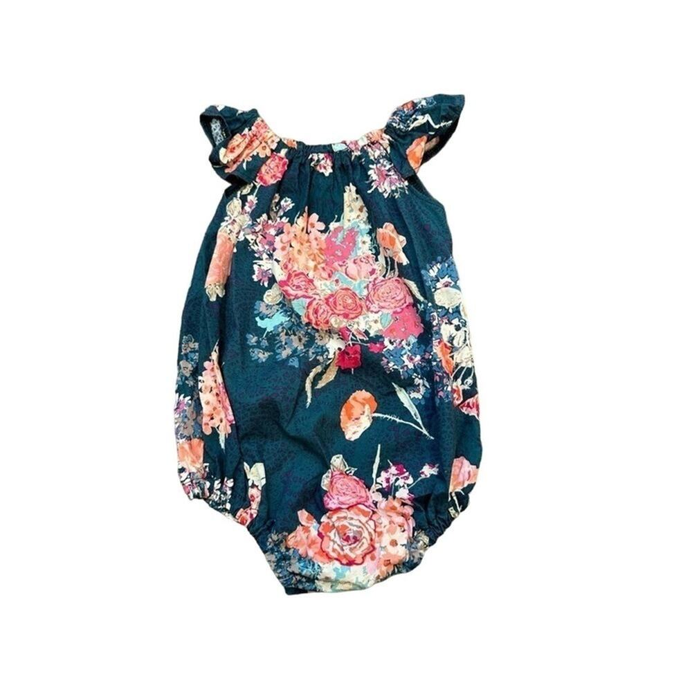 EUC Cranky Peach Floral Baby Bubble (6-12 mos)